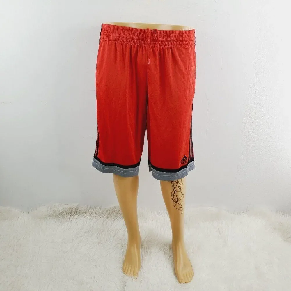 Adidas Men's Red‎ Elastic Waist Flat Front Drawstring Athletic Basic Shorts Sz M